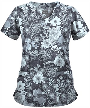 UA Arles Floral Pewter Women's 4-Pocket Scallop Neck Print Scrub Top