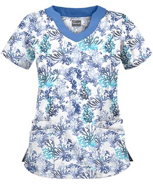 UA Coral Reef White Printed Women's 4-Pocket Scallop Neck Scrub Top