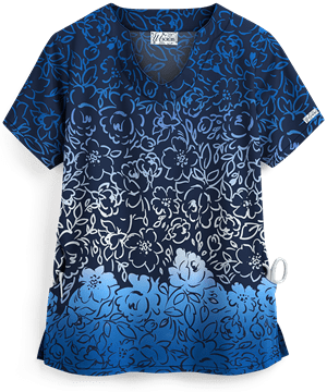 UA Cascading Gradient Navy Women's 2-Pocket Scallop Neck Print Top