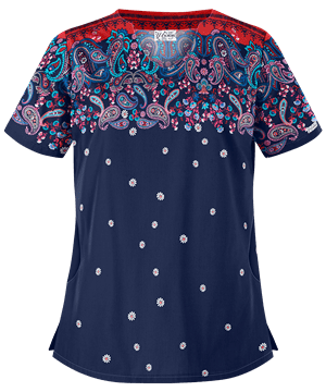UA Best Buy Scrubs Dreamy Paisley Navy Women's 2-Pocket Scallop Neck Print Top