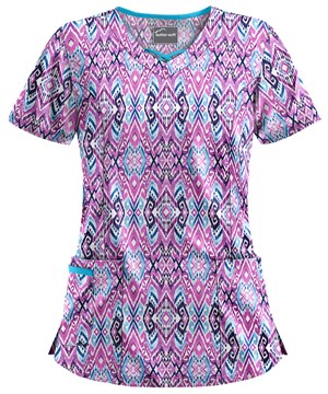 UA Cantik Ikat Berry Burst Women's 3-Pocket Criss Cross Print Scrub Top