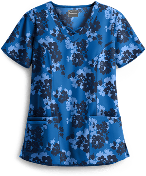 Butter-Soft Floral Homage Royal Women's 3-Pocket Criss Cross Print Scrub Top