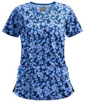 Butter-Soft Provence Floral Royal Women's 3-Pocket Criss Cross Print Scrub Top