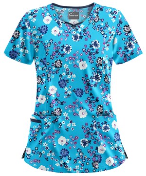 UA Romanov Floral Turquoise Women's 3-Pocket Criss Cross Print Scrub Top