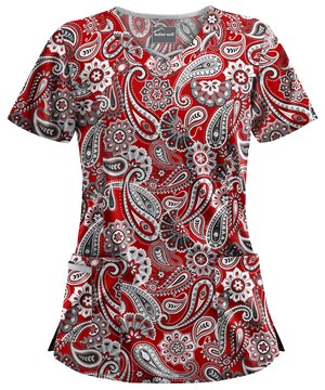 UA Passion for Paisley Red Women's 3-Pocket Criss Cross Print Scrub Top