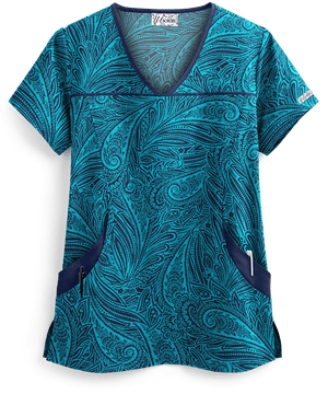 UA Paisley Delight Turquoise Women's 4-Pocket Princess Seam Print Top