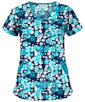 UA River Floral Navy Women's 4-Pocket Princess Seam Printed Scrub Top
