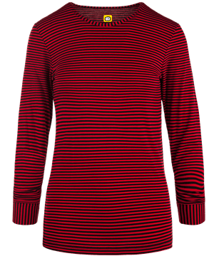 WonderWink Black/Red Women's Long Sleeve Striped Scrub Tee