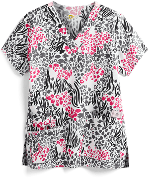 WonderWink WonderFLEX Verity One Love Women's 4-Pocket V-Neck Print Scrub Top