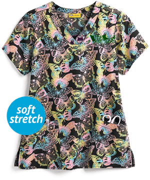 WonderWink ORIGINS Butterfly Beauty Women's 2-Pocket V-Neck Print Scrub Top