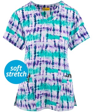 WonderWink Mystic Tie Dye Women's 2-Pocket V-Neck Print Scrub Top 