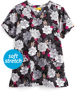 WonderWink Parlour Floral Women's 2-Pocket V-Neck Print Scrub Top 
