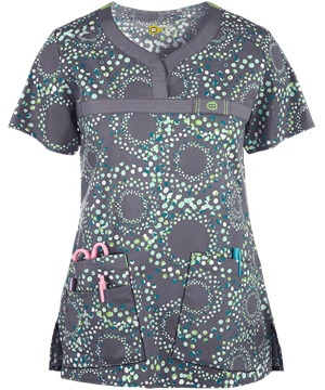 WonderWink WonderFLEX Halo Sky Women's 3-Pocket Curved Notch Neck Print Scrub Top