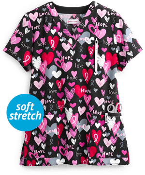 White Cross Hope & Love Women's 3-Pocket V-Neck Print Scrub Top