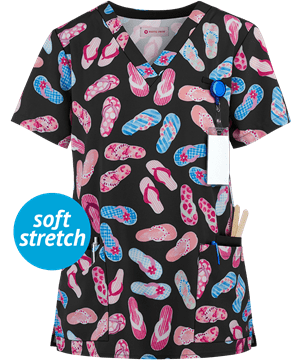 White Cross Sarasota Sandals Women's 3-Pocket V-Neck Print Scrub Top