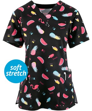 White Cross Watermelon Sugar Women's 3-Pocket STRETCH V-Neck Print Scrub Top