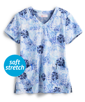 White Cross Blue Horizon Women's 2-Pocket V-Neck Print Scrub Top