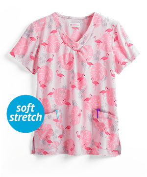White Cross Flamazing Women's 2-Pocket V-Neck Print Scrub Top