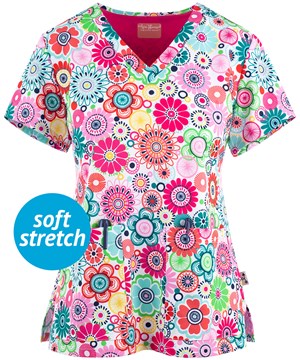 UA Exclusive Zavate Ava Therese Flower Power Women's 2-Pocket STRETCH V-Neck Print Scrub Top