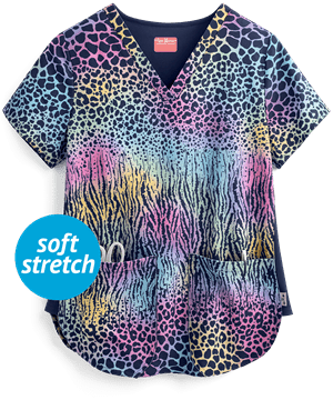 Zavate Ava Therese Trendy Spots Mary Women's 2-Pocket V-Neck Print Scrub Top