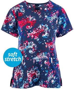 Zoe & Chloe Freedom Sparkle Women's 2-Pocket STRETCH V-Neck Print Scrub Top