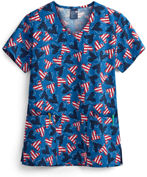 Zoe + Chloe Heartland Women's 2-Pocket V-Neck Print Scrub Top