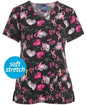 Zoe + Chloe Hope Full Women's 2-Pocket V-Neck Print Scrub Top
