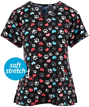 Zoe & Chloe Stay Pawsitive Women's 2-Pocket V-Neck Print Top